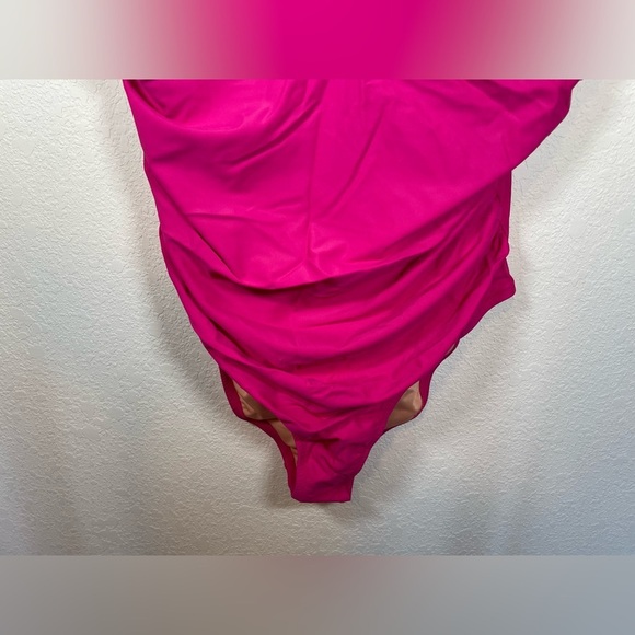 J.Crew fuchsia, pink ruffle ruched one piece swimsuit, size 18 - Picture 3 of 8